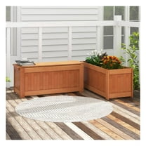 Outdoor Plant Container with Seat - Wooden Planter Box for Garden, Yard, Balcony & Deck - 38" Rectangular Bench Planter - Grow Vegetables, Flowers & Herbs - Natural Finish
