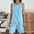 thumbnail image 4 of Two Piece Sets for Women Summer Crew Neck Sleeveless Vest Cotton Linen Solid Color Pockets Short Pants Cute Lounge Travel Outfits, 4 of 7