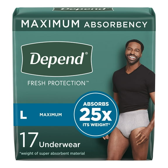 Depend Fit-Flex Incontinence Underwear for Men, XL, Super Absorbency, 34 Count, 2 Pack