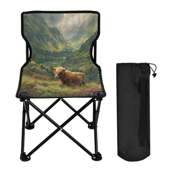 600D Oxford Camping Chair Portable Foldable Chair Supports 220 lbs for Picnic, Fishing, Backpacking Cow in Green Rolling Hills