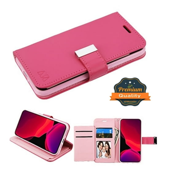Samsung Galaxy S21 (6.2") Wallet Case Leather Credit Card ID Cash Holder Slot Dual Flip Pouch with Stand and Strap Cover ,Xpm Phone Cover for Galaxy S21 - Pink
