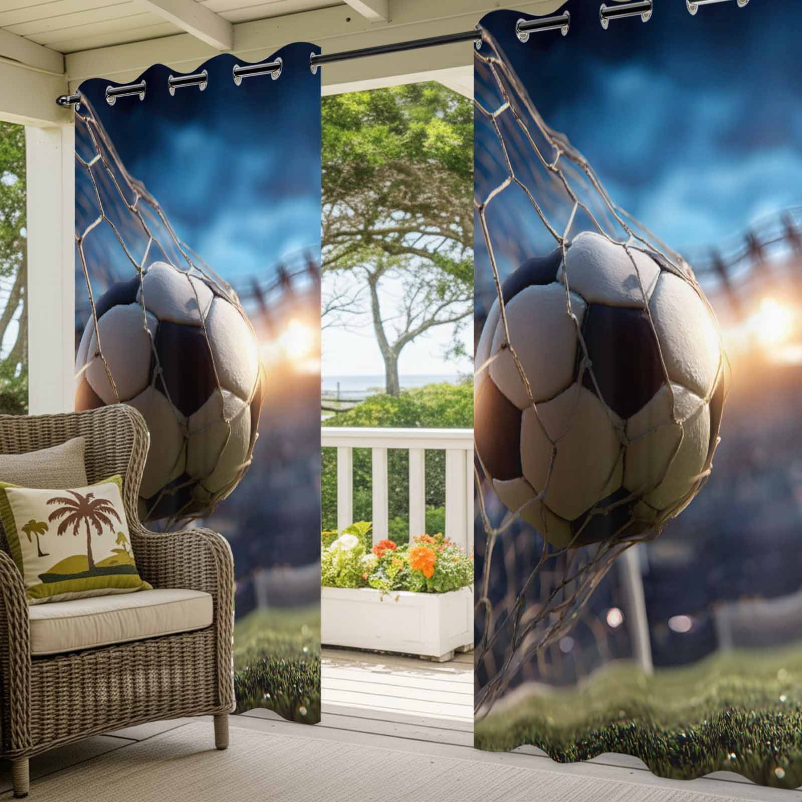 Football Match Outdoor Curtains for Patio, Evening Match Dramatic Soccer Sport Green Grass Sunshade Privacy Drapes Grommet Waterproof Outside Curtains for Porch/Cabana/Balcony 54"x 108", 1 Panel