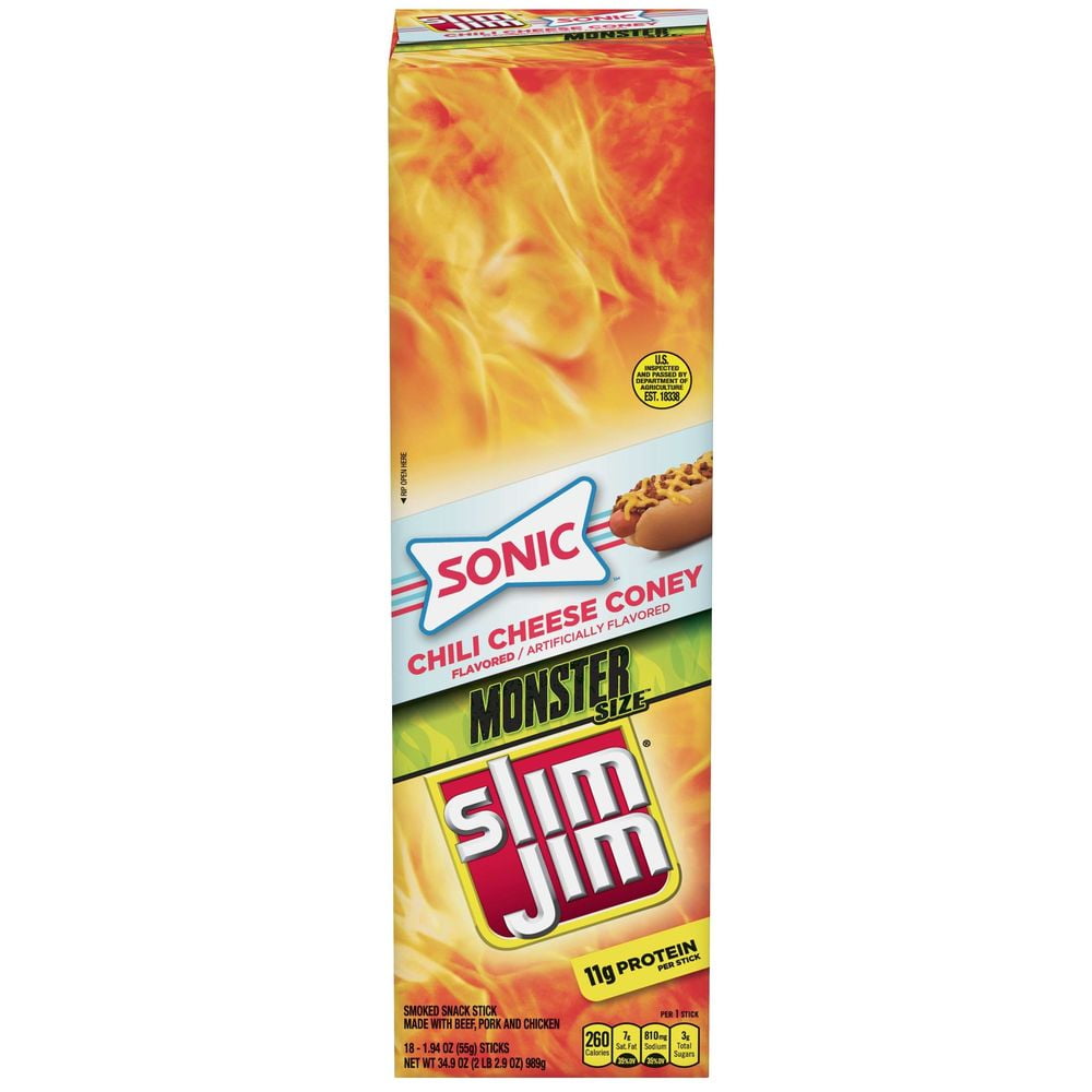 Slim Jim Monster Size Sonic Chili Cheese Coney Flavor Meat Sticks, 1.94