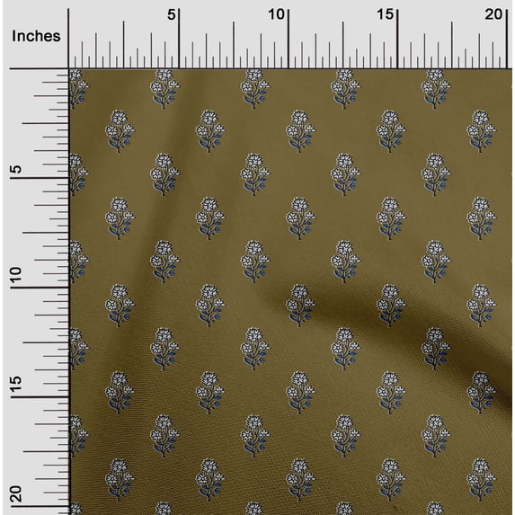oneOone Organic Cotton Voile Fabric Leaves & Floral Block Printed Fabric 1 Yard 42 Inch Wide