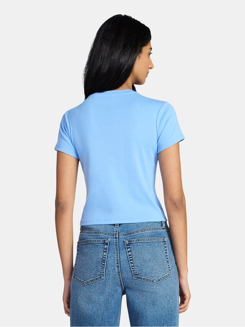 Collegiate Women's Graphic Cropped Baby Tee with Short Sleeves