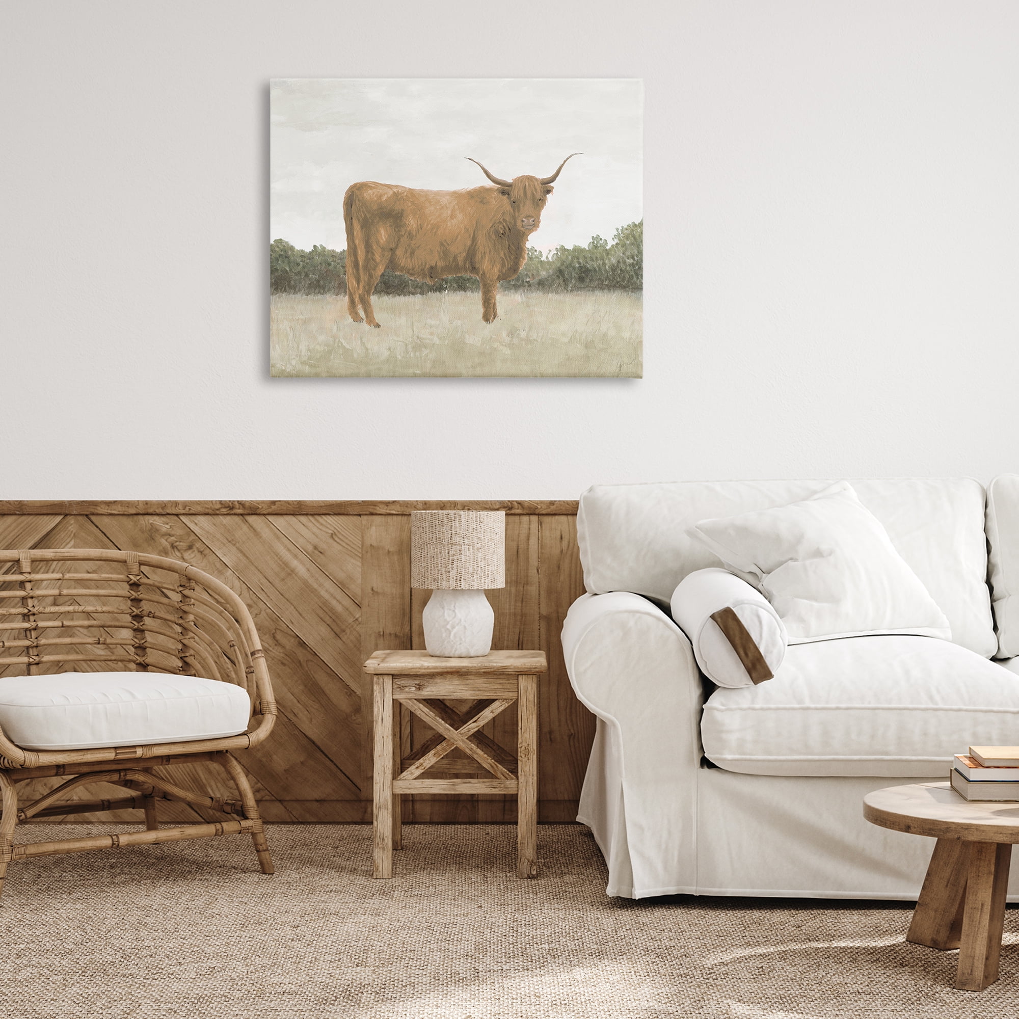 Stupell Industries Brown Cattle Gazing Animals & Insects Painting Gallery Wrapped Canvas Art Print Wall Art, 40 x 30