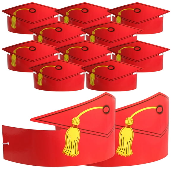 WEUVEB 12Pcs Graduation Hats Kids Square Brim Paper Hats Red 35X10Cm