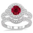 thumbnail image 2 of 1.5 Carat Ruby & Diamond Antique Halo Bridal Set Engagement Ring on 10k White Gold, 2 of 2