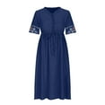 thumbnail image 4 of Aobny Flowy Womens Summer Dresses Modest Blue T-Shirt 3/4 Sleeve Midi Embroidered V-Neck Women Casual Dresses, 4 of 5