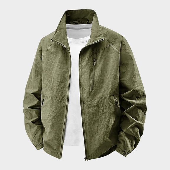 Zedker Men's Waterproof Windbreaker Bomber Lightweight Outdoor Sport Full Zip Thin Multi Pockets Hiking Jackets for Man with Pockets Army Green L
