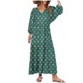 thumbnail image 2 of VOAVEKE Robes Grande Taille, Robe Décontractée Européenne à Manches Imprimées Géométriques pour Femmes, Col Rond et Cheville, Vert m, 2 of 4