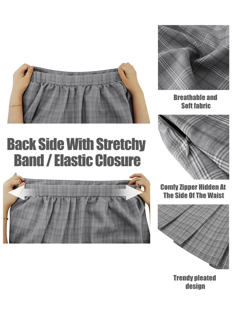 TIYOMI Plus Size Skirts Grey Plaid Stretchy Buttons Hidden