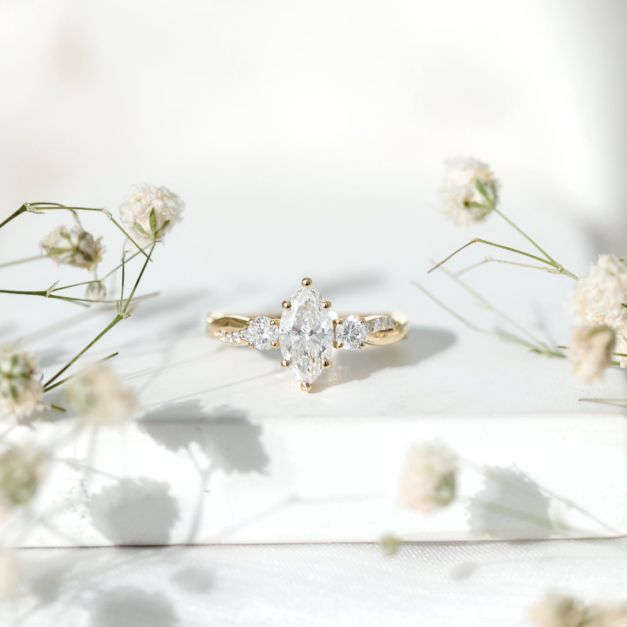 Rosec Jewels Certified Lab Grown Diamond Marquise Engagement Ring 1 Carat - EF-VS1 Quality - Diamond Solitaire Ring for Women, 14K Yellow Gold, US 12.00