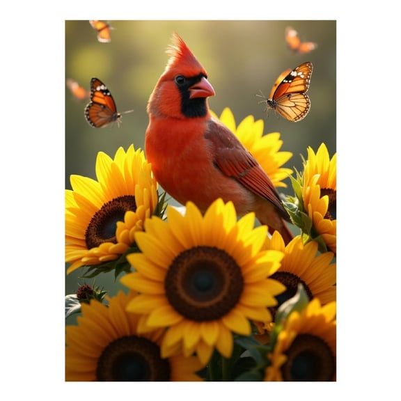 Diamond Art Kits for Adults - Cardinal Sunflowers Butterflies Serenity 5d Diamond Painting for Adults, Diamond Art for Adults Beginners, Frameless Diamond Painting Kits for Adults for Home Wall Decor