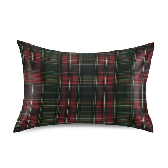 JSTEL Green and Red Tartan Plaid Satin Pillowcase Standard Size Pillow Cases Envelope Closure Bed Pillow Cover, 20 x 26 inch