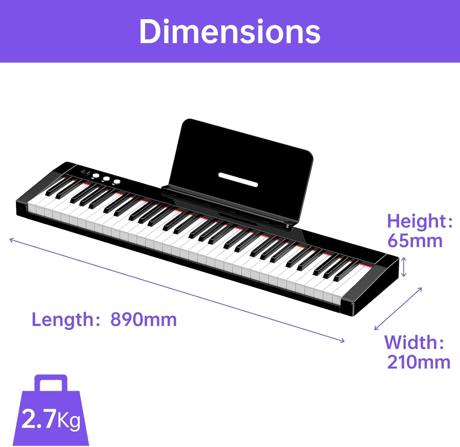 TERENCE Electronic Piano with 61 Semi Weighted Keys