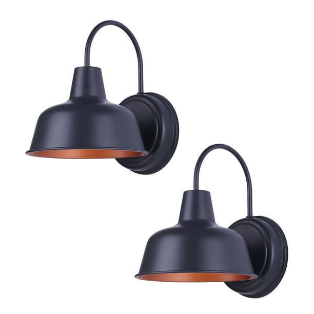 2 Pack Bennington Northland 1 Bulb Outdoor Wall Sconce Light Fixture Industrial Farmhouse Gooseneck Dark Gray With Copper Interior Walmart Com Walmart Com