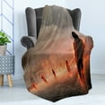 thumbnail image 4 of Zombie Soft Flannel Fleece Throw Blanket, Group of People in a Flame in the Water Under Storm Clouds Image, Cozy Plush for Indoor and Outdoor Use, 50" x 70", Pearl Eggshell Vermilion, by Ambesonne, 4 of 5