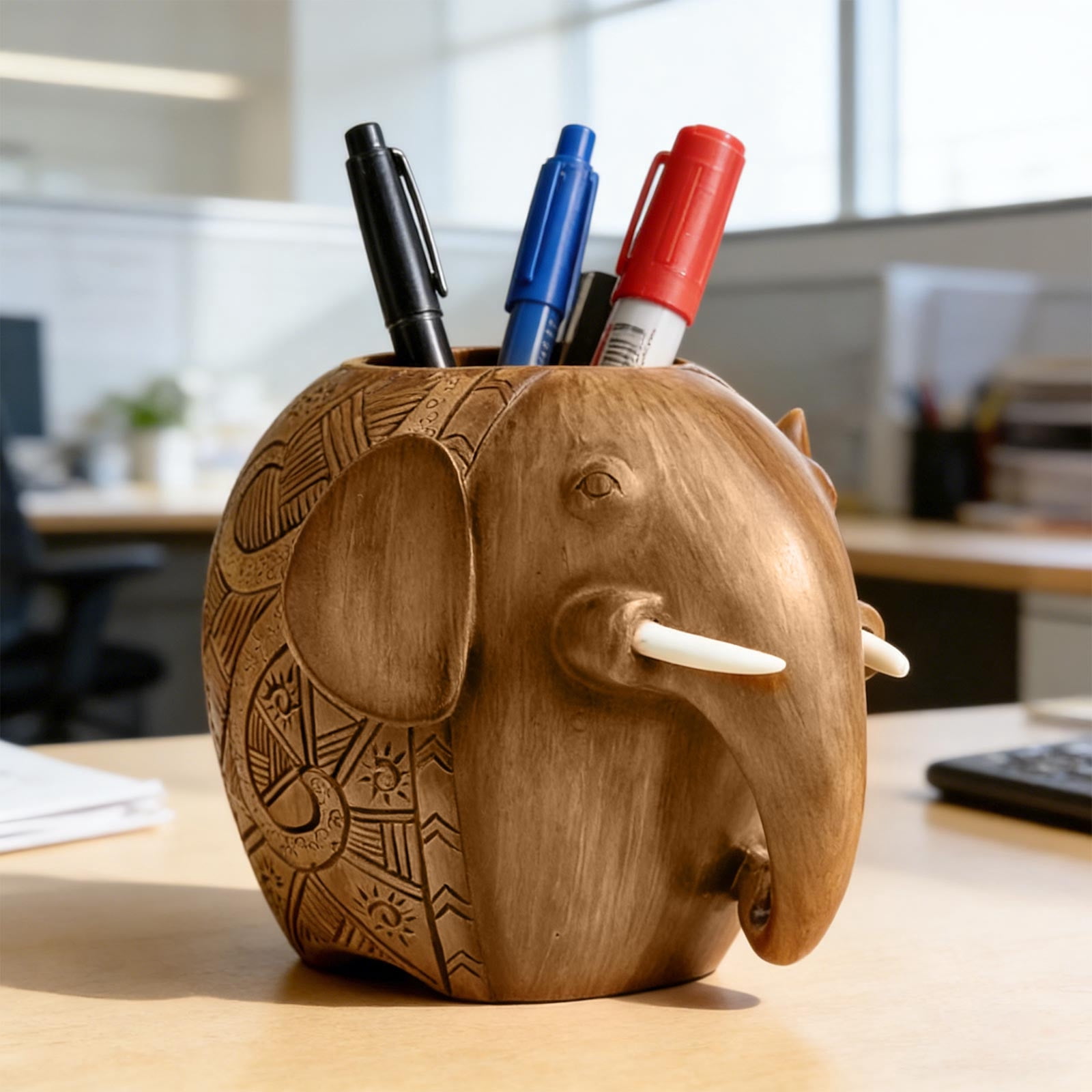 Inerposs Stylish Pen Holder, Cute Elephant Desk Decoration, Teacher's Day Gift, Student Prize, Office Organizer, Elegant Study Accessory