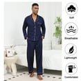 thumbnail image 5 of Mens Breathable Jersey Cotton Pajama Set - Button Down Soft Long Sleeve Sleepwear with Side Pockets, Relaxed Fit (Navy Blue,S), 5 of 10