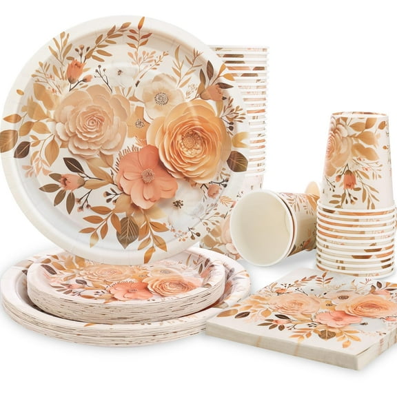 Cheery Land Floral Paper Plates-Flower Birthday AFN1Party Decorations for Women, 100pcs Flower Party Plates for Boho Baby Shower Mothers Day Decorations