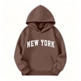 thumbnail image 4 of NEBWOAK Little Girls Hoodie, Brown Fleece Pullover Sweatshirt Long Sleeve Varsity Print,Size 7-8T, 4 of 6