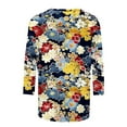 thumbnail image 5 of CYMMPU Women's Crewneck Floral Printed Flowy Blouse 3/4 Length Sleeve Basic Tees Business Work Blouses Casual Shirts Tunic Tops Summer Fall 2025 Clothes Multicolor L, 5 of 5