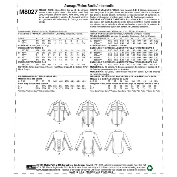 McCall's Pattern: Misses' Tops Sizes 6-8-10-12-14 - Walmart.com ...