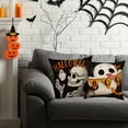 thumbnail image 4 of Vorkoi Halloween Skeleton Ghost Boo Decorative Throw Pillow Covers 18 x 18inch, Black Trick or Treat to be Spooky Skull Fall Porch Outdoor Home Decor, Funny Autumn Holiday Cute Couch Cushion Case, 4 of 7