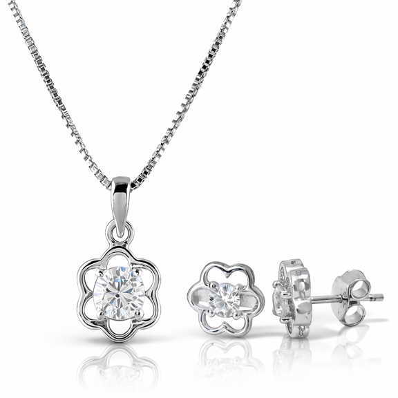 Femme Jam 925 Sterling Silver Cubic Zirconia Floral Jewelry Set for Women