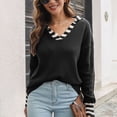 thumbnail image 2 of Suéter de punto holgado con puños a rayas, color negro, cuello vuelto, para mujer, estilo elegante de invierno, talla M, 2 of 6