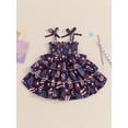 thumbnail image 5 of Aojekbee Baby Girl's 4th of July Dress Star Print Shirred Neck Tie-Up Spaghetti Strap Layered Dress Toddler Summer Clothes, 5 of 10