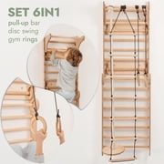 Goodevas 6-in-1 Wooden Swedish Wall & Slide Indoor Climbing Set for Kids Ages 2-12