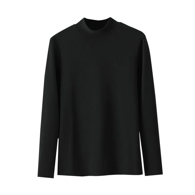 SROBPTY Longues Chemises à Manches pour Femmes, Mode Décontractée Col Rond Construction Interne Couleur Unie Chemise Manches Longues Noir, G