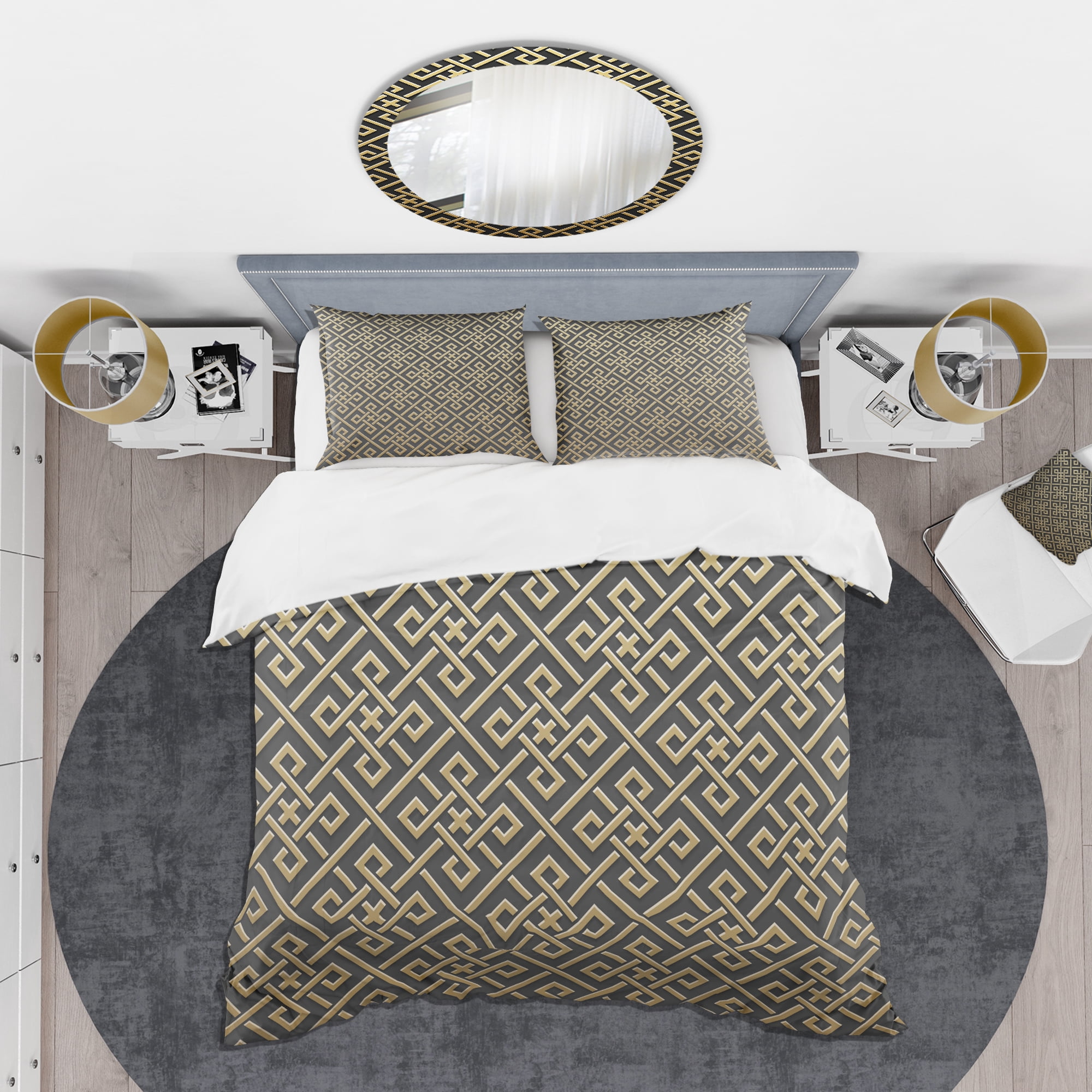 Designart 'Golden Luxury Metallic Geometrics VIII' Mid-Century Modern Duvet Cover Set