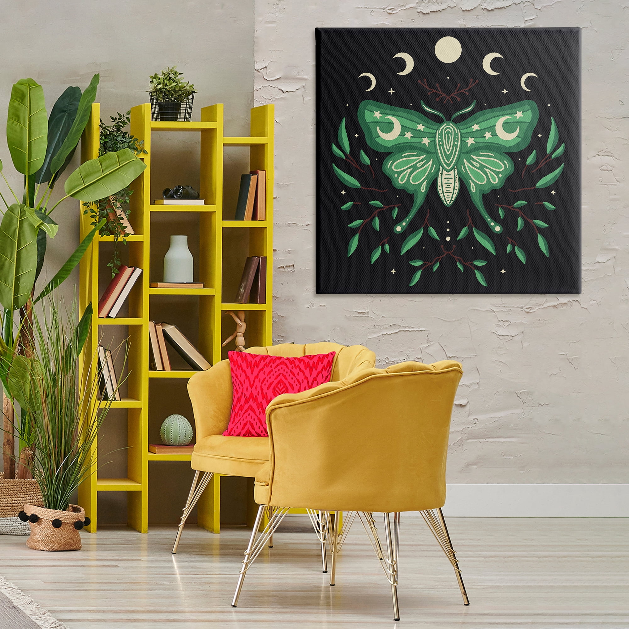 Stupell Industries Celestial Moth & Botanicals Animals Painting Wrapped Canvas Art Print Wall Art, 36 x 36