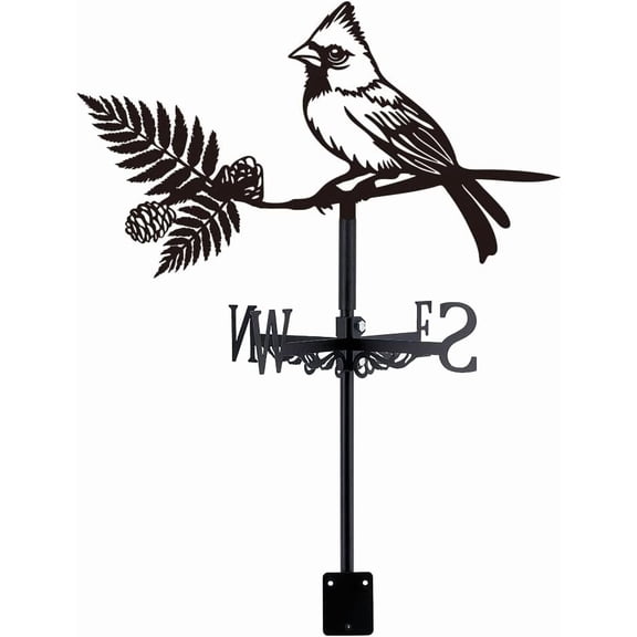 1set Bird Weather Vane for Roof Northern Cardinal Metal Weathervane Bird on Branch Wind Vanes for Sheds Black Wind Direction Indicator for Farmhouse Yard Farm Shed Garden Decoration Black