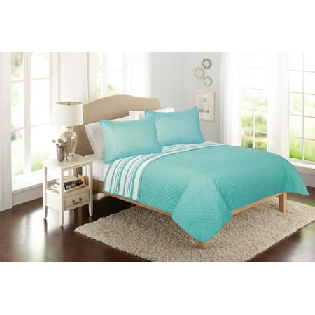 Better Homes & Gardens Solid Front Reverse Stripe Quilt, Teal, King Sham