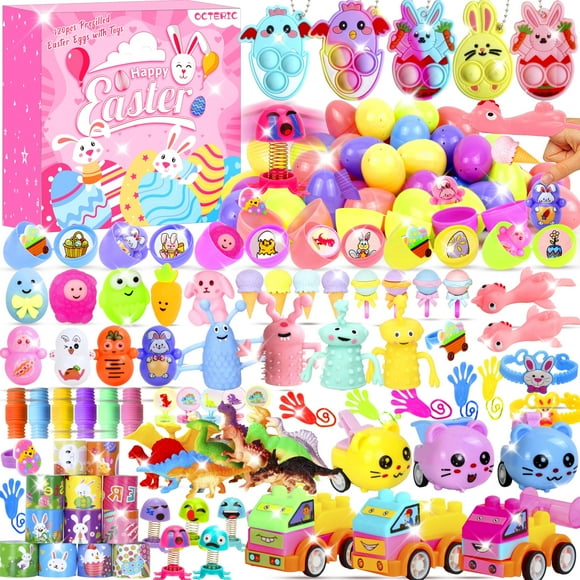 120 piezas de huevos de Pascua de plástico prerellenos en colores pastel con varios juguetes