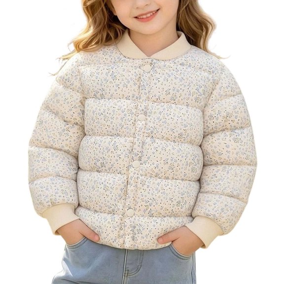 ShomPort Little Girls Boys Warm Jackets Fall Winter Thicken Padded Print Cute Snap Closure Down Coats 1-7 Years