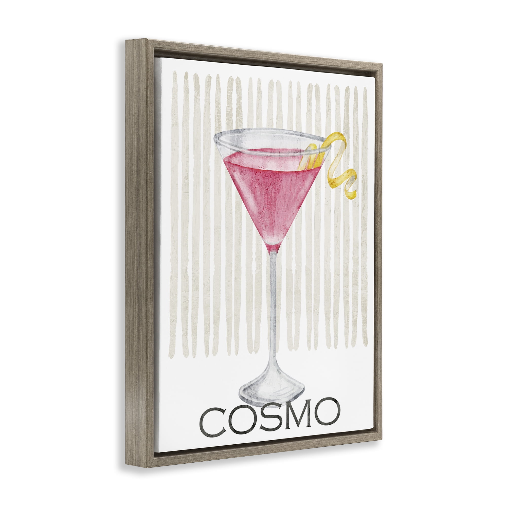Stupell Industries Pink Cosmo on Stripes Brown Framed Floater Canvas Wall Art, design by Kim Allen
