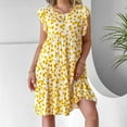 thumbnail image 4 of Qiopertar Robe d'Été Mode Femme Manches Courtes Col Rond Imprimé Floral Volants Grandes Économies de Vacances! Moins de 5$ jusqu'à 90 % de Réduction, 4 of 9