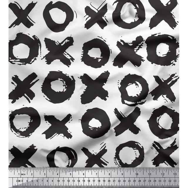Soimoi White Velvet Fabric Circle & Cross Geometric Print Fabric by Yard 58 Inch Wide