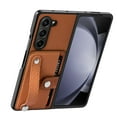 thumbnail image 5 of Elegant Choise Case with Screen Protector for Samsung Galaxy Z Fold 5 5G Wristband Credit Card Holder Leather Phone Cover, Brown, 5 of 13