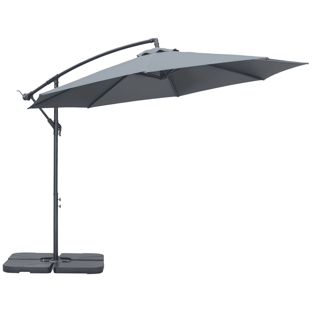 Outsunny 9.6ft Garden Parasol Sun Shade Banana Umbrella Cantilever Grey
