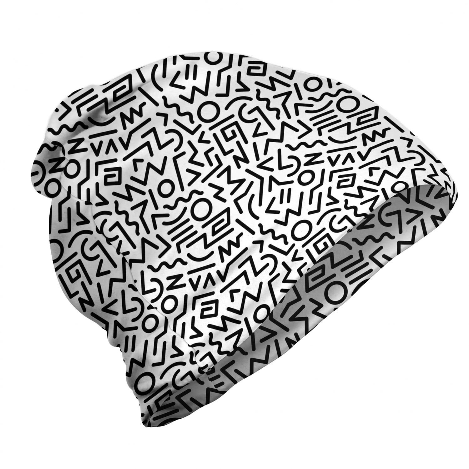 White Unisex Beanie, Modernistic Network Lines Dot, Hiking White Unisex Beanie, Modernistic Network Lines Dot, Hiking