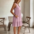 thumbnail image 3 of Ayolanni Modest Summer Dresses for Women 2026 V-Neck Solid Sleeveless Midi A-Line Dress Ruffle Vacation Casual Beach Pleated Sundress with Pockets Pink M, 3 of 6