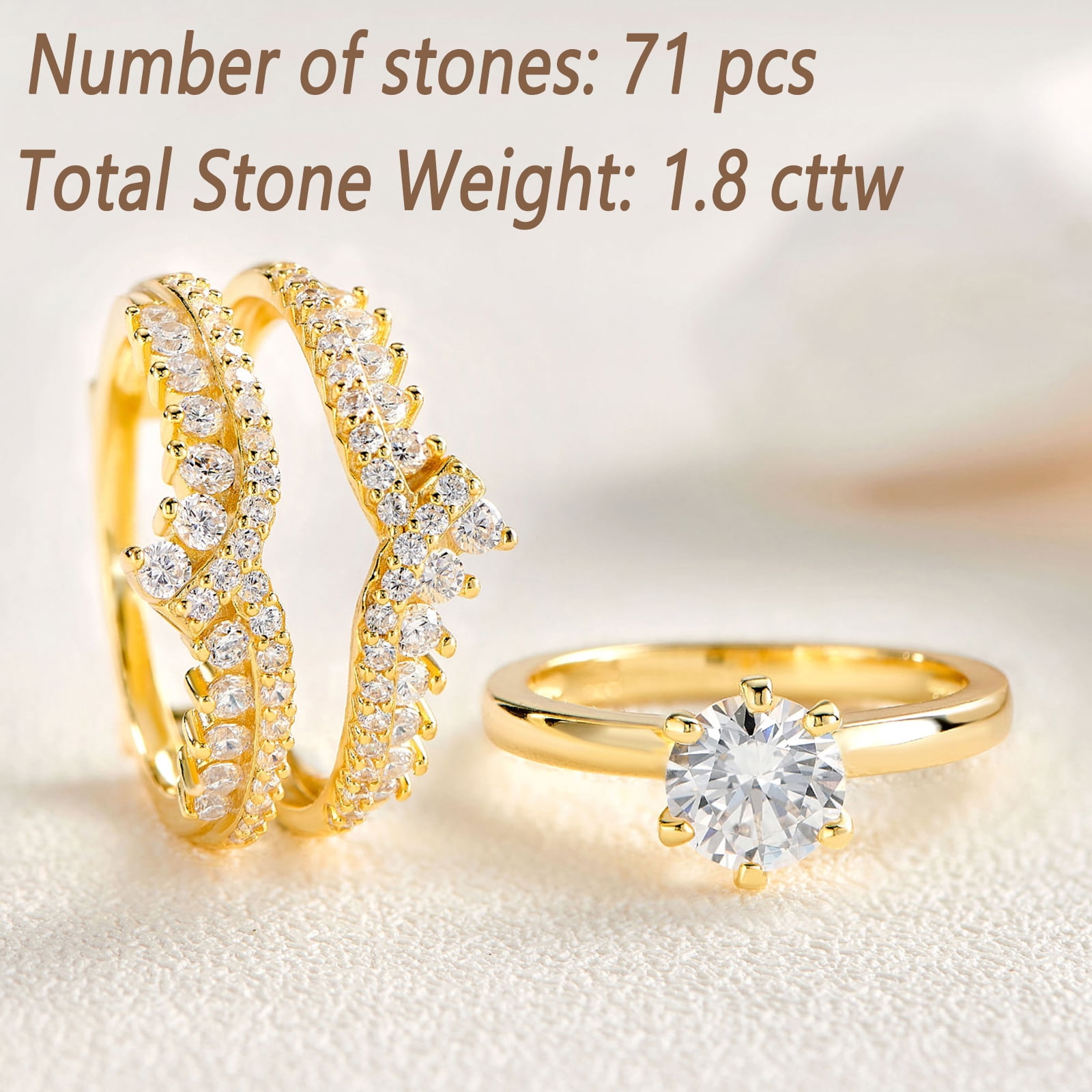 Newshe Jewellery Wedding Rings for Women Ring Enhancer Band Bridal Set Sterling Silver Yellow Gold Plated Cz Size 5.5