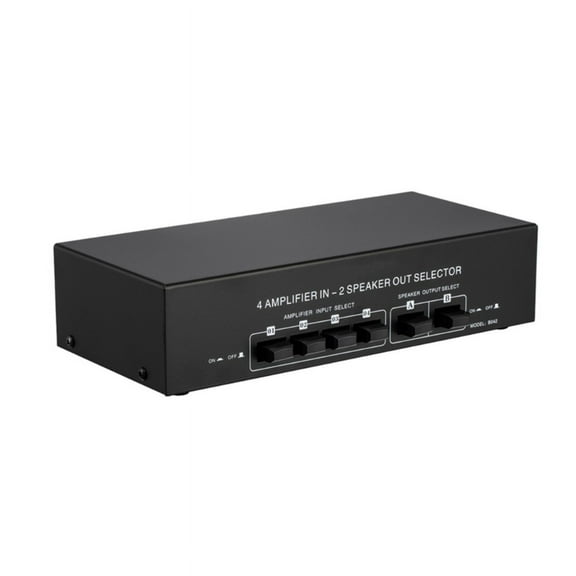 4 in 2 out Amplifier Passive Audio Switch Selector Speaker Splitter Audio Box