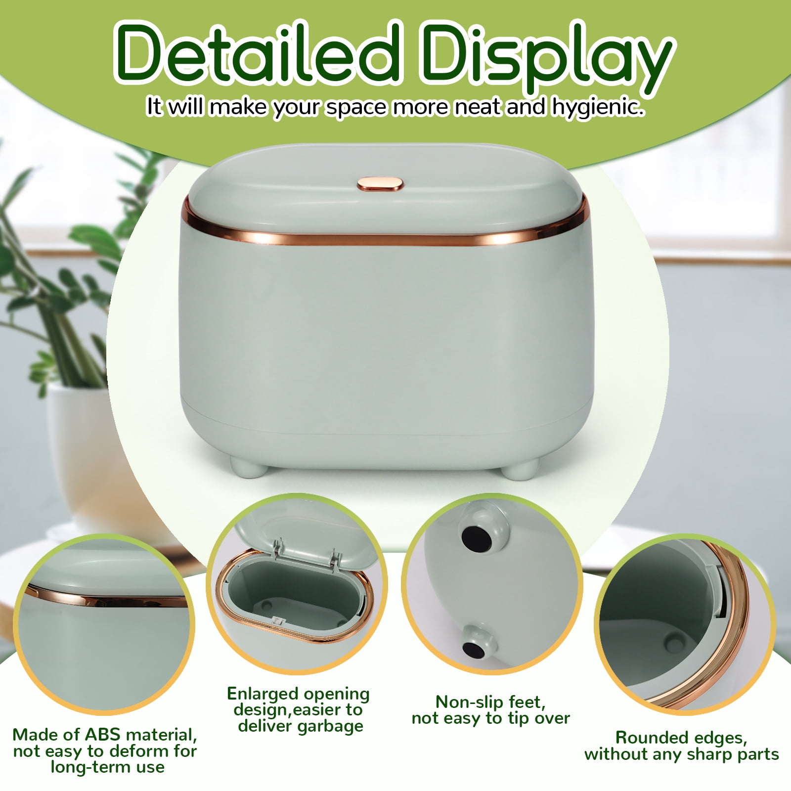 LELE LIFE Mini Trash Can for Desk with 240 Trash Bags, Pop Up Small Desktop Trash Can with Lid, Tiny Countertop Garbage Can for Table Top Bathroom Vanity Nightstand, Green